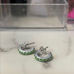 Elegant Silver and Green Hoop Earrings